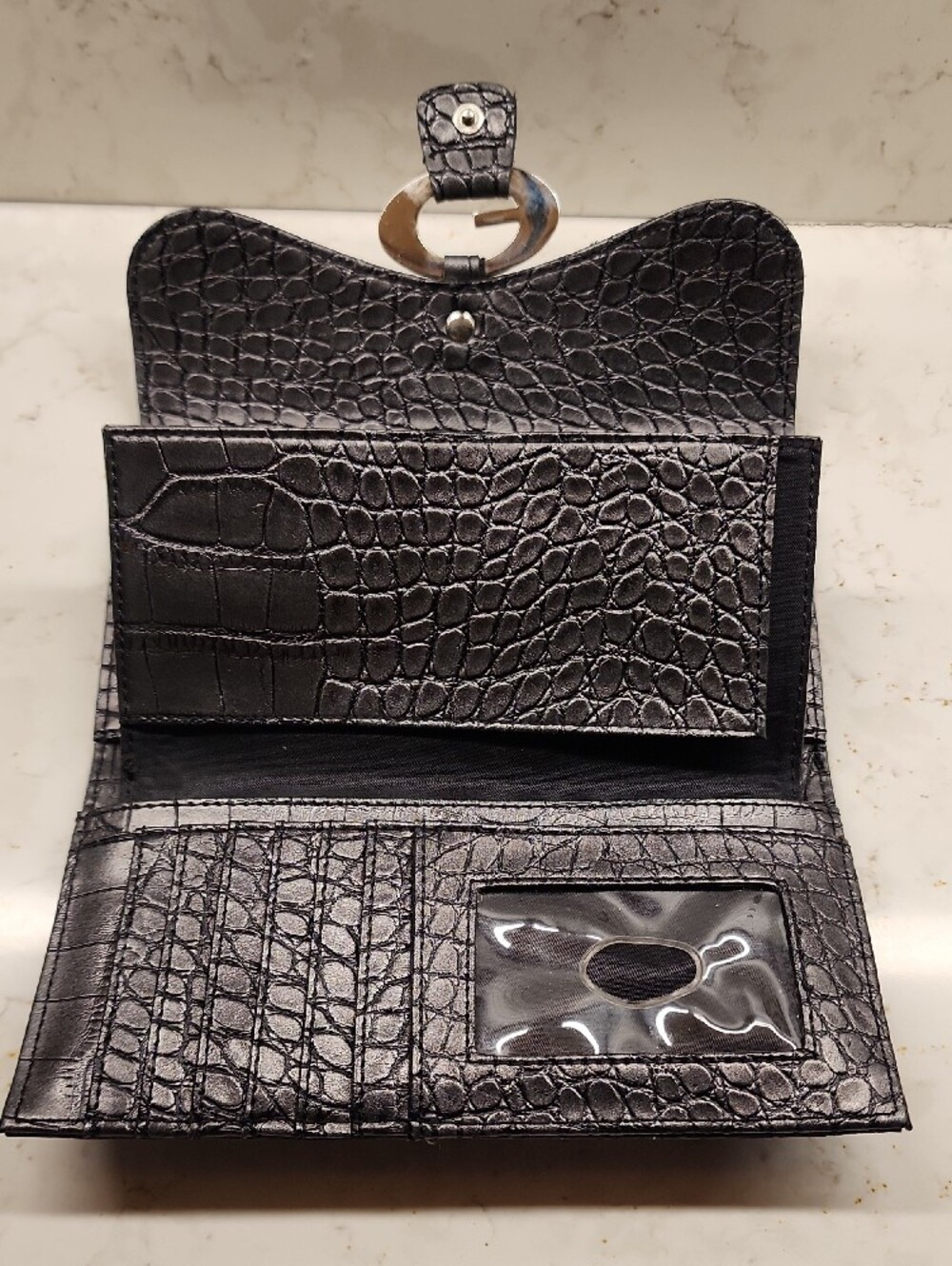 Guess Black Croc-Embossed & Black/Gray Logo Wallet Set - Picture 6 of 11
